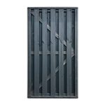 Havelåge Antracit 180x100cm er en lodret trælåge med mørk finish, med spaltedesign og diagonale støttebjælker til forstærkning. Porten er vist på hvid baggrund.