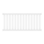 Hegnselement i Plast "Railing" 200x90cm (BRED) har et enkelt, rent design med jævnt fordelte lodrette stænger indrammet af vandrette og lodrette understøtninger. Dette hvide plastik gelænder er velegnet til både sikkerhed og dekorative formål i boliger eller kommercielle omgivelser.