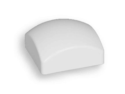 En Stolpehat Plast 87x87mm Rund Hvid, en hvid, firkantet genstand lavet af glat plast med en buet topflade, der ligner en konveks knap eller en minimalistisk moderne lysarmatur, er centreret på en almindelig hvid baggrund. Objektet fremstår rent og enkelt i designet.