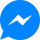 En blå cirkel med et hvidt, stiliseret lynsymbol i midten, der repræsenterer Facebook Messenger-appens logo og fungerer som en hurtig måde at kontakte os på. Cirklen har en mørkere blå gradient mod dens kant.