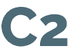 Billedet har tegnene "C2" i en fed, sans-serif skrifttype. Teksten er centreret på en solid, mørkeblå baggrund. "C"et er lidt større end "2", og de er begge i en dæmpet blå farve, der minder om overfladebehandling brugt på metal hegn.