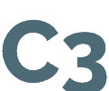 En enkel grafik med tegnene "C" og "3" i stor, blokeret skrifttype. Begge karakterer er justeret side om side mod en mørk baggrund, der ligner poleret metal hegn. Den overordnede stil er minimalistisk med fokus på den fede tekst.