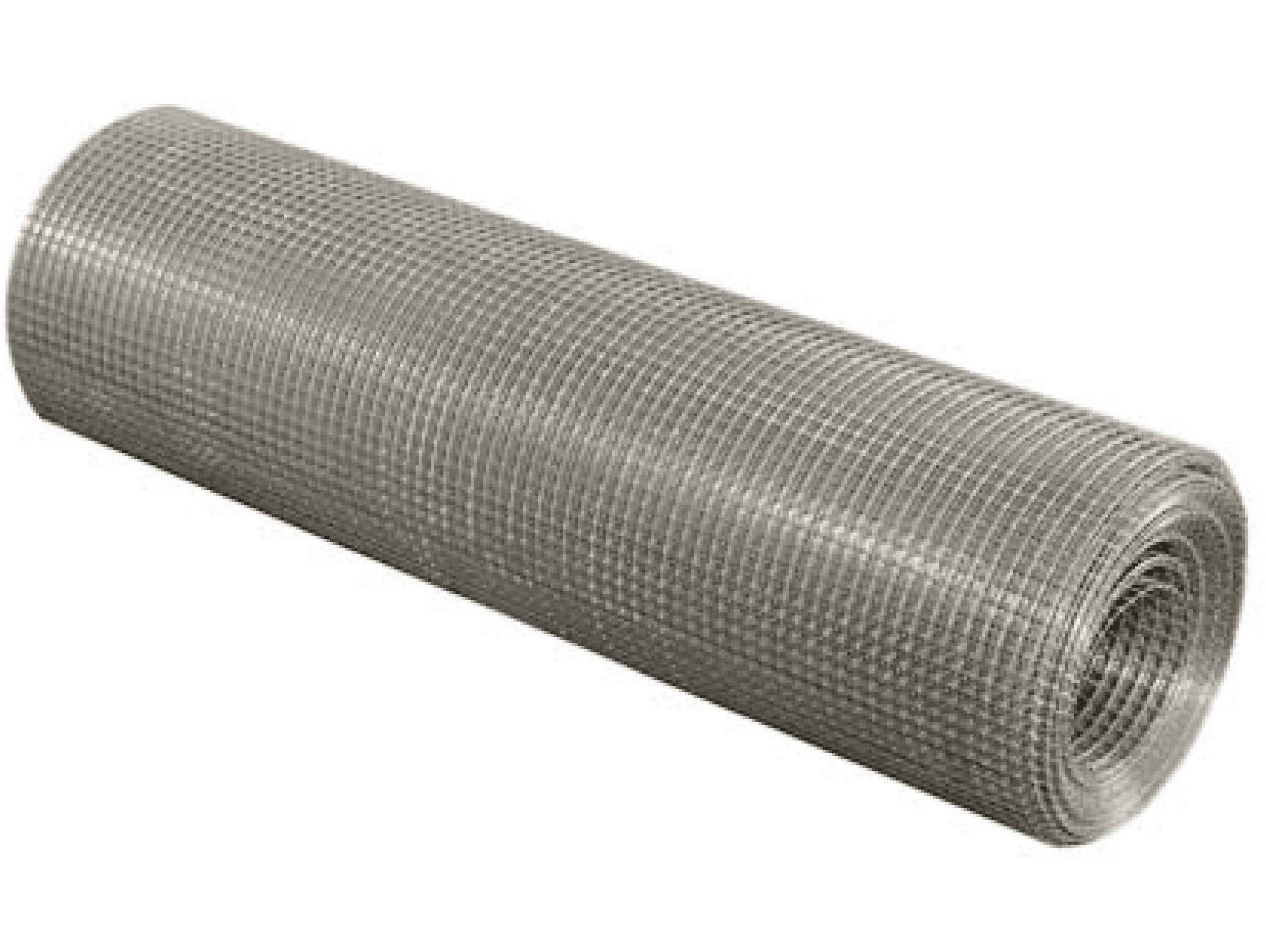 En Gabion Gitterrulle, der ligner en kompakt cylindrisk gabion, er lagt på en hvid baggrund. Denne rulle har et gitterlignende mønster af tråd, der typisk bruges til konstruktion eller havearbejde. De tætpakkede lag viser det robuste og alsidige mesh-materiale.