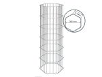 Et højt, sekskantet trådbur lavet af metal med en detaljeret indsats, der viser en af dens femsidede dimensioner, der måler 360 mm og en anden dimension markeret cirka 200 mm. Gabionhegn Panelhegn "ONYX" 2D OVERFL.Behandl har flere vandrette og lodrette stænger.