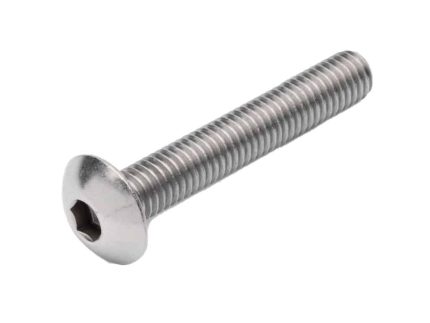 En Skuebolt M8x40, en maskinskrue i rustfrit stål med et gevindskaft og sekskantdrev, vist mod en almindelig hvid baggrund.