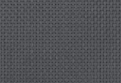 Et nærbillede af en grå, vævet Renovationsskjuler EcoHide Komplet-tekstur. Mønsteret består af flettede vandrette og lodrette strimler, der danner et tætstrikket, gitterlignende design. Dette ensartede materiale med en subtil glans indikerer syntetisk rattan, perfekt til at lave en DIY skraldespandsskjuler til udendørs brug.