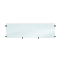 Glas til komposit hegn XL har et rektangulært glaspanel med afrundede hjørner, der er sikkert fastgjort med seks metalbeslag jævnt fordelt langs kanterne. Dette XL-glas har en subtil reflekterende glans, der forstærker dets elegance mod den almindelige hvide baggrund.