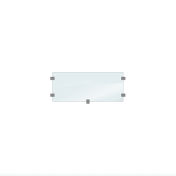 En rektangulær, lyseblå gradientform med fire firkantede ankerpunkter på hvert hjørne og to langs de længere sider fremkalder det slanke design af en glaskomposit hegn. Centreret på en hvid baggrund vises elementet valgt eller redigerbart i en grafisk brugergrænseflade.