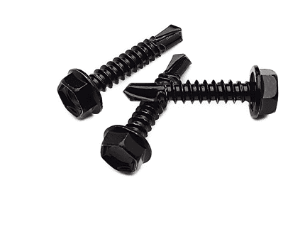 Selvskærende skrue med sekskantet hoved i sort Ral 9005, 4,8×25 mm, rustfri A2.