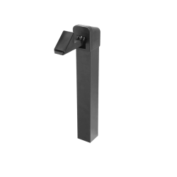 En universal portholder til porte/låger – RAL 9005, en sort hydroponisk havevandstuds og pumpe med integreret portholder, sidder på en almindelig hvid baggrund. Designet er minimalistisk og moderne, med en rektangulær base med en fremspringende tud øverst, let vinklet til siden.