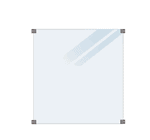 En matteret hærdet glasplade (90x91x6mm) leveres med fire sorte beslag i hvert hjørne. Skygger af to diagonale linjer er synlige på øverste højre side af brættet, sat mod en ren hvid baggrund.