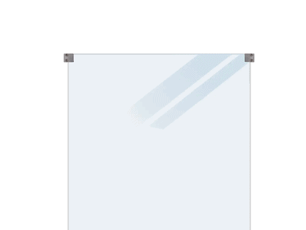 En matteret hærdet glasplade (90x91x6mm) leveres med fire sorte beslag i hvert hjørne. Skygger af to diagonale linjer er synlige på øverste højre side af brættet, sat mod en ren hvid baggrund.