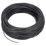 Et oprullet bundt af ZQUARE Kabel til LED-Lys system, pænt viklet til en cirkulær form. Den sorte ledning er tynd og fleksibel, hvor den ene løs ende rager lidt ud fra spolen. Mærket som ZQUARE Kabel til LED-Lys-system, ser det ud til at være velegnet til elektrisk eller håndværksbrug.