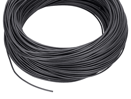 Et oprullet bundt af ZQUARE Kabel til LED-Lys system, pænt viklet til en cirkulær form. Den sorte ledning er tynd og fleksibel, hvor den ene løs ende rager lidt ud fra spolen. Mærket som ZQUARE Kabel til LED-Lys-system, ser det ud til at være velegnet til elektrisk eller håndværksbrug.