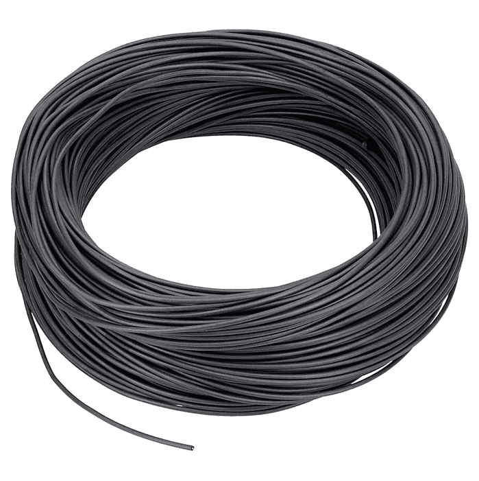 Et oprullet bundt af ZQUARE Kabel til LED-Lys system, pænt viklet til en cirkulær form. Den sorte ledning er tynd og fleksibel, hvor den ene løs ende rager lidt ud fra spolen. Mærket som ZQUARE Kabel til LED-Lys-system, ser det ud til at være velegnet til elektrisk eller håndværksbrug.