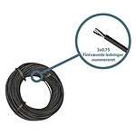 En spole af sort ZQUARE Kabel til LED-Lys-system er vist med en forstørret indsats, der viser tværsnittet af trådstrengene. Indlægget indeholder teksten "3x0,75 Fintvævede ledninger nummereret". Ideel til dit LED-Lys system.