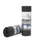 To ruller sort vævet privatliv og vindbeskyttelsesmateriale fra BASTLINE Afskærmning rulle 26m Polyrattan til Panelhegn vises. Den ene rulle står oprejst med etiketterne "Höhe: 19 cm" og "Länge: 2,56 m", mens den anden ligger fladt og viser sin polyrattan-emballage.