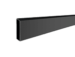 A Vidual Pure – Jalousihegn i aluminium med rhombeprofil vises som et sort, rektangulært aluminiumsrør på hvid baggrund, der strækker sig diagonalt fra venstre forgrund til højre baggrund.