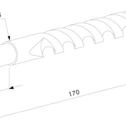 Stregtegning af Ø15 mm HSS bor med 13 mm skaft – til montage af anslag & skydrigel; vist med buet top, længde 170 mm, segment 30 mm, skaftdiameter 13 mm og hoveddiameter 15 mm.