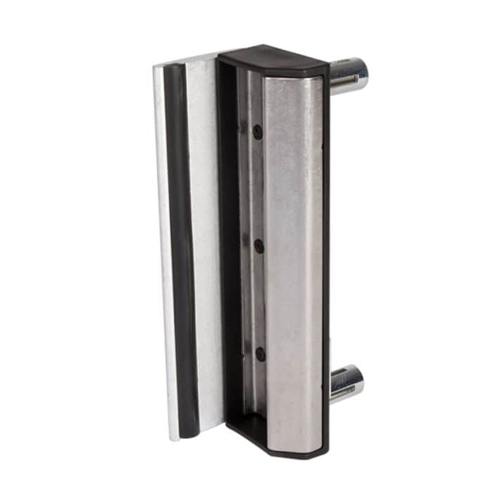 Locinox Anslag Overflademonteret i rustfrit stål til indstikslåse, med to cylindriske bolte på den ene side, vises mod hvid baggrund.