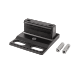 En Locinox bundstop til dobbeltlåger – justerbart og overflademonteret (RAL 9005) med en rektangulær top og monteringsbase, vist sammen med to grå vægdyvler på en hvid baggrund.