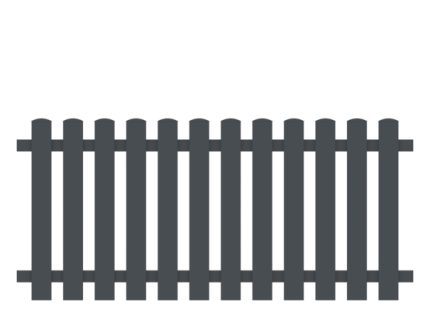 Enkel illustration af Classic Line - Aluminium Stakithegn med Lodrette Profiler i mørkegrå, med stakitdesign med lodrette lameller og to vandrette skinner, vist på en hvid baggrund.
