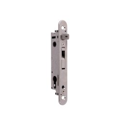 Locinox låsekasse "Fortylock" er en indstikslås i metal til 40 mm rammeprofiler med en rektangulær krop med skrue- og låsehuller, vist på en almindelig hvid baggrund.
