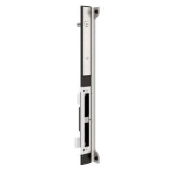 Lodret flerpunktsdørlåsemekanisme i metal, kompatibel med Locinox indstikslåse, med to rektangulære låseåbninger, en sølv- og sort finish og monteringshuller til installation.