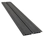 To mørkegrå kompositbrædder med træstruktur og hollow core-design, placeret side om side på en hvid baggrund.