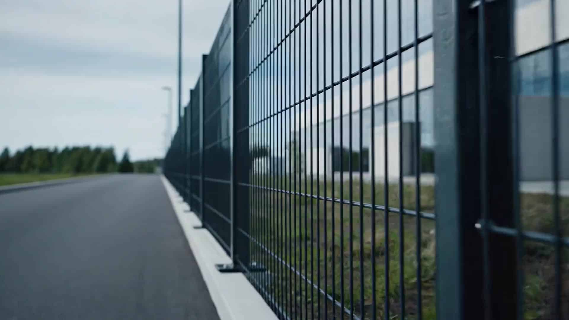 Industrihegn i antracit langs moderne erhvervsbygning
