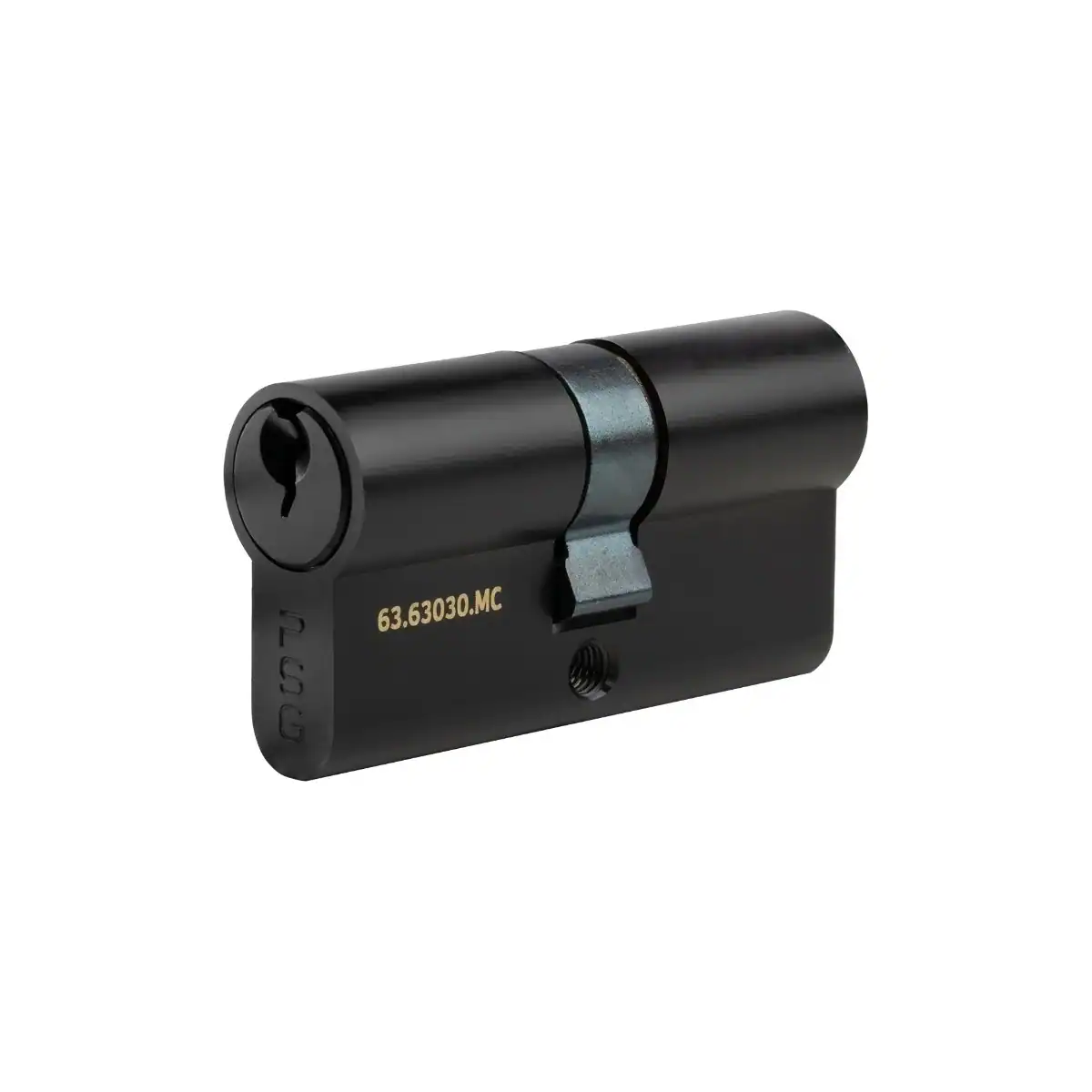 Sort låsecylinder RAL 9005 i messing, 30/30 mm, til havelåge og port