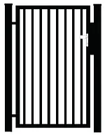 Stål låge Baluster P-20 i sort RAL 9005 med 20x20 mm stave, 40x40 mm ramme, to 80x80 mm stolper og Locinox-håndtag